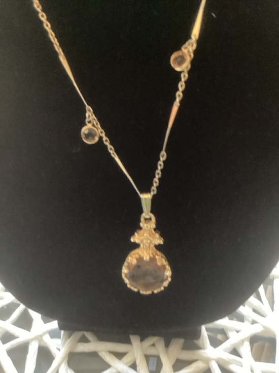 Jewelry - Gold Pendant Necklace with Smoky Brown Gemstone - Women Jewelry